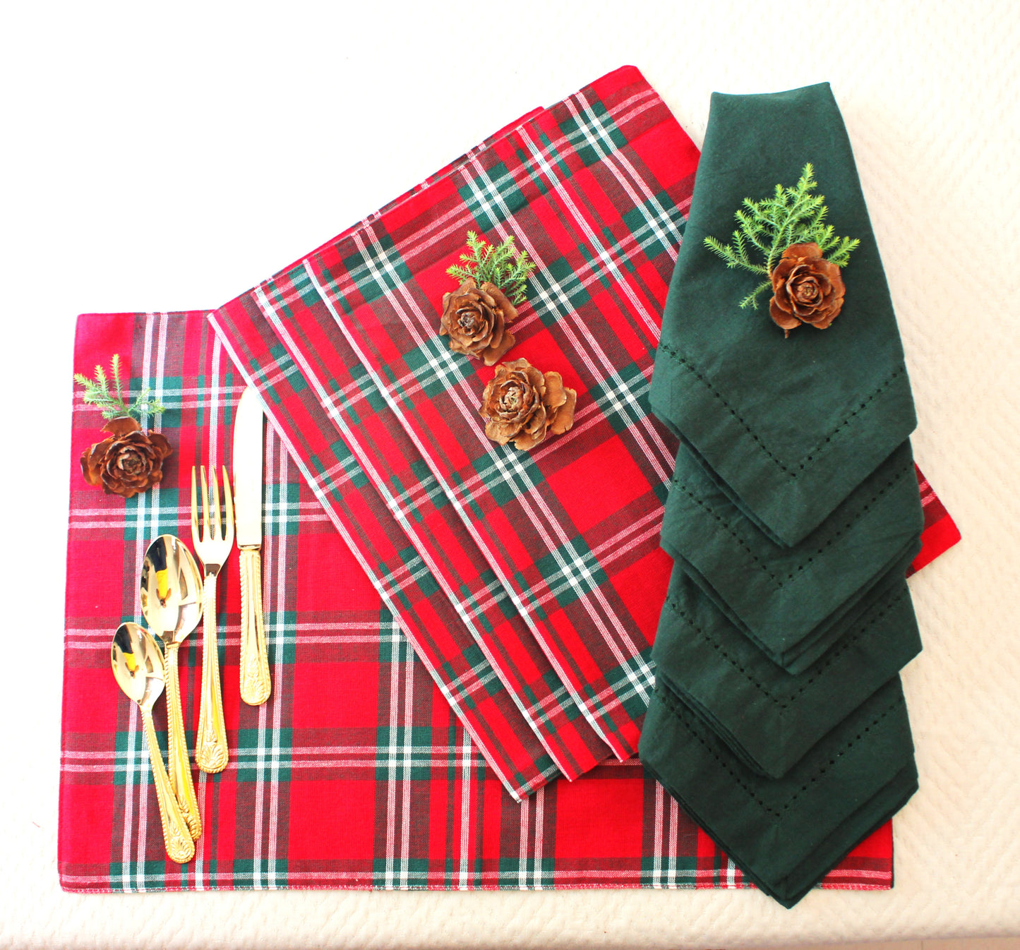 HEARTH Plaid place mat and PINE Forest napkin - set of 2