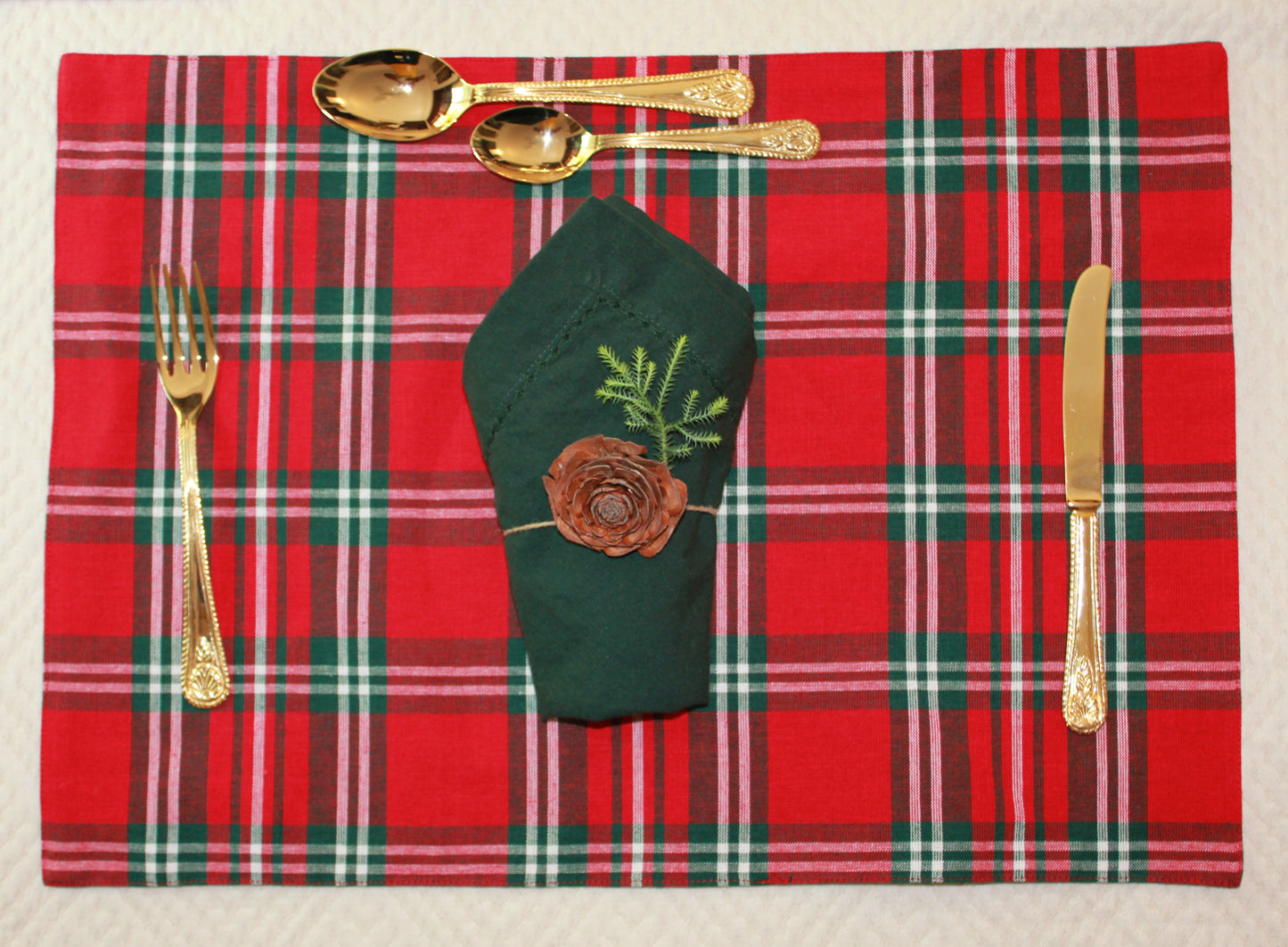 HEARTH Plaid place mat and PINE Forest napkin - set of 2